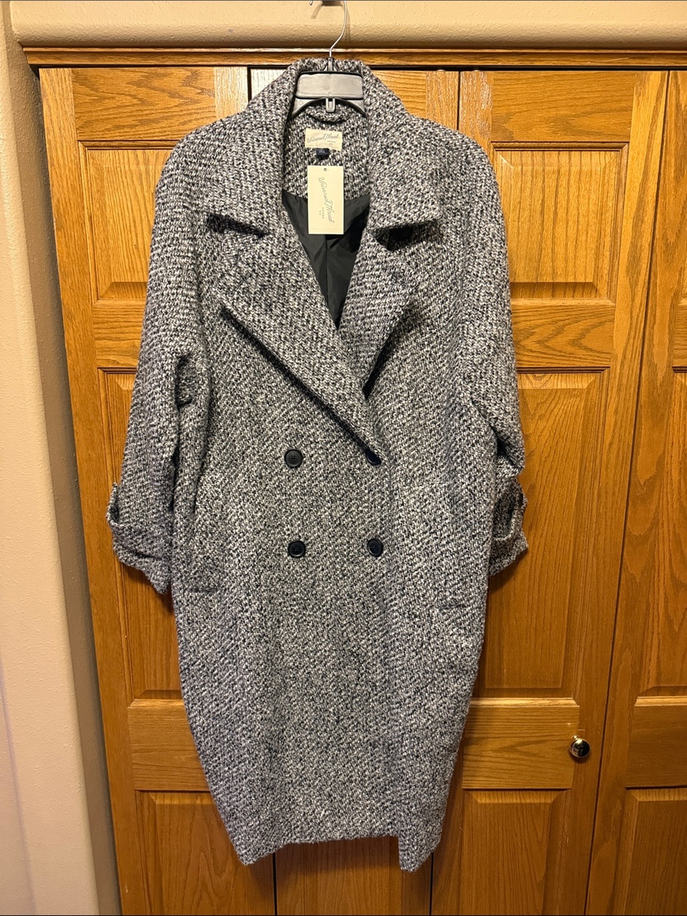 Universal Thread Women's Double-Breasted Gray Bouclé Pea Coat-XL- NWT
